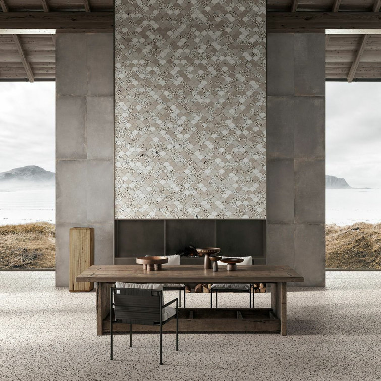 Warm Beige Fish Scale Terrazzo Porcelain Mosaic Tile