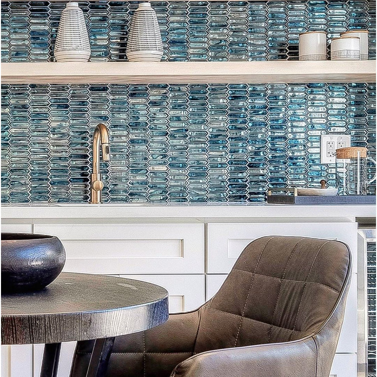 Ocean Rain Blue and White Glass Mosaic Wall Tile