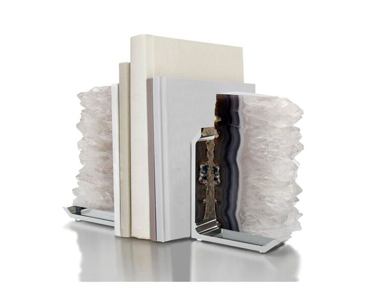 Silver and Agate Geode 2-Piece Bookend Set