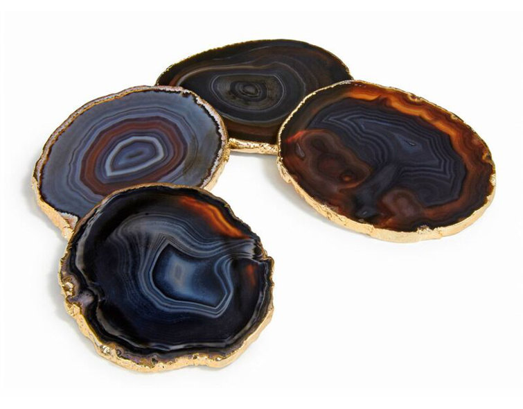 Colorful Agate Stone Drink Coasters with Gold Edging, Set of 4
