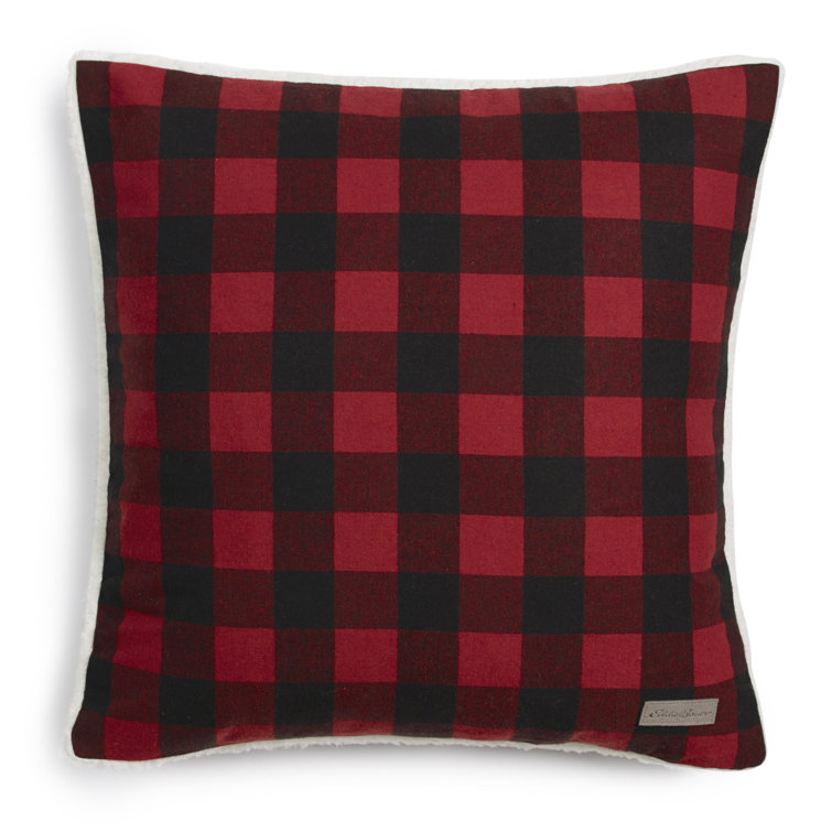 Rustic Cabin Plaid 18" Square Cotton Flannel Pillow with Sherpa Reverse