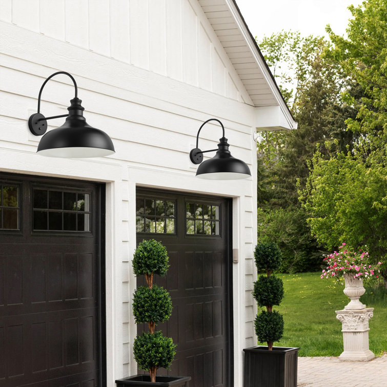 Black Industrial Dimmable Outdoor Wall Light with Dusk-to-Dawn Sensor