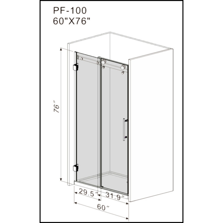 76" Frameless Clear Glass Sliding Shower Door with Brushed Nickel Hardware