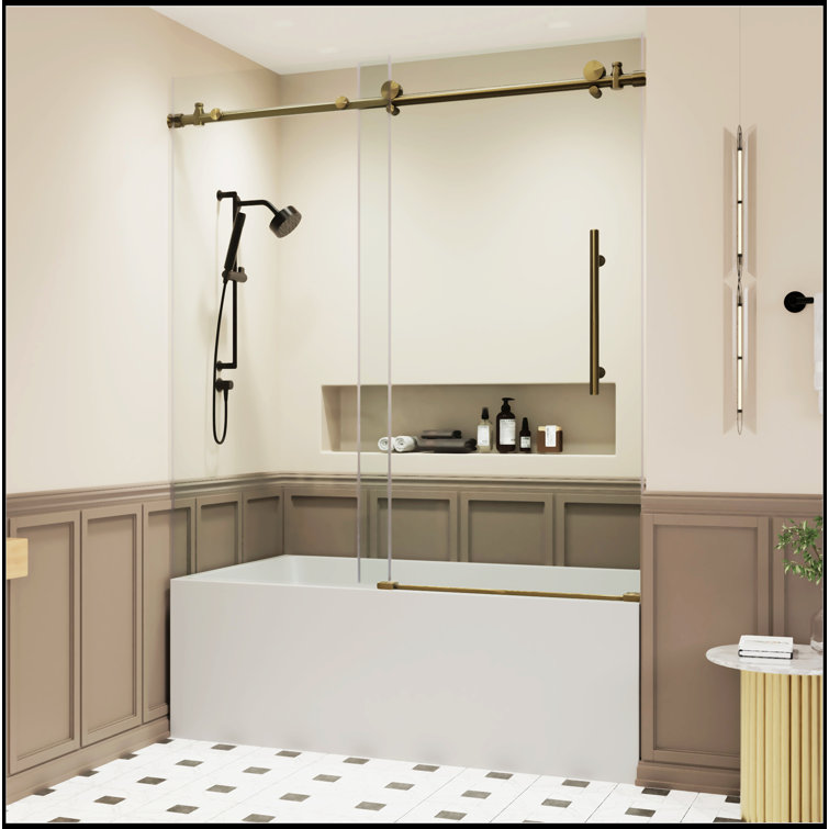60" Gold Frameless Sliding Tub Door with Clear Tempered Glass