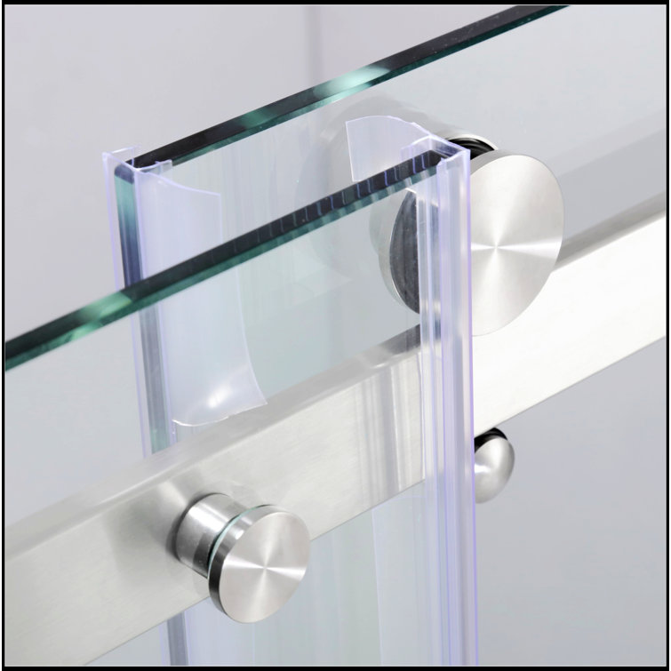 76" Frameless Clear Glass Sliding Shower Door with Brushed Nickel Hardware