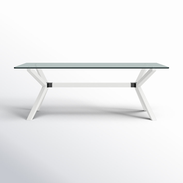 White Rectangular Glass Top Coffee Table with X-Leg Design