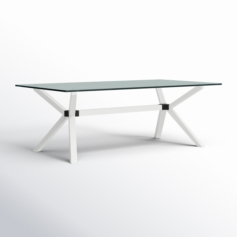 White Rectangular Glass Top Coffee Table with X-Leg Design