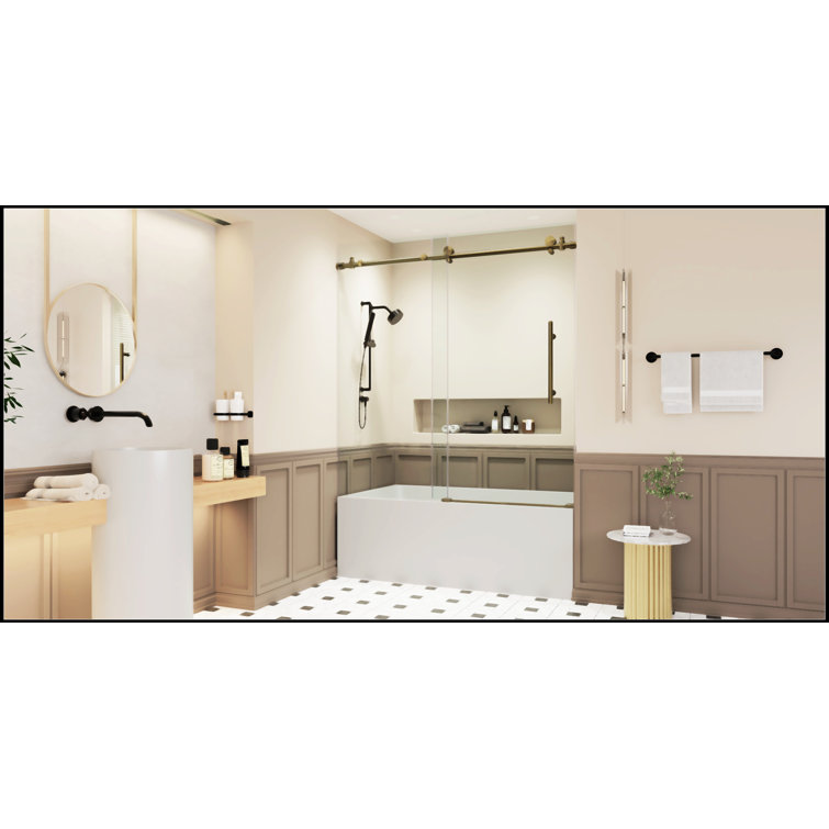 60" Gold Frameless Sliding Tub Door with Clear Tempered Glass