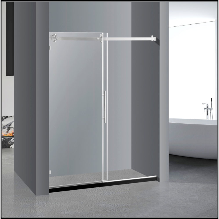 76" Frameless Clear Glass Sliding Shower Door with Brushed Nickel Hardware