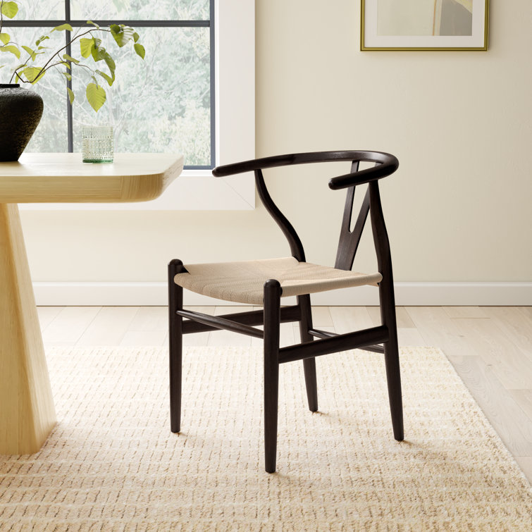 Walnut Wood Elegant Side Chair with Woven Rush Seat