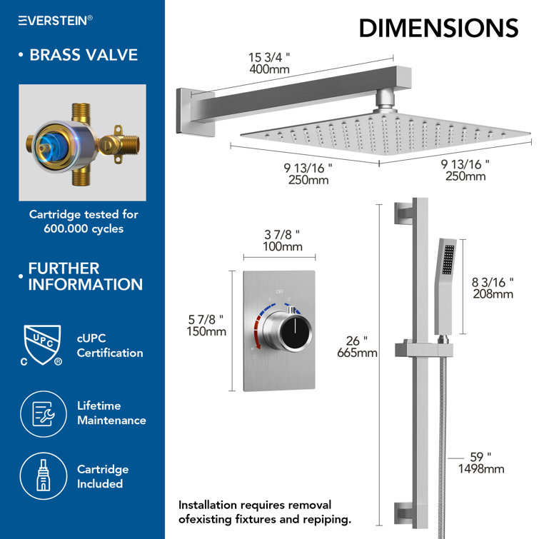 10" Brushed Nickel Adjustable Rainfall Shower System with Handheld