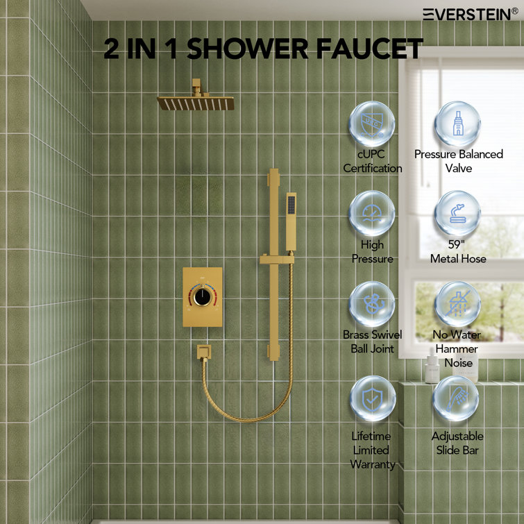 Brushed Gold 10" Rainfall Shower System with Handheld