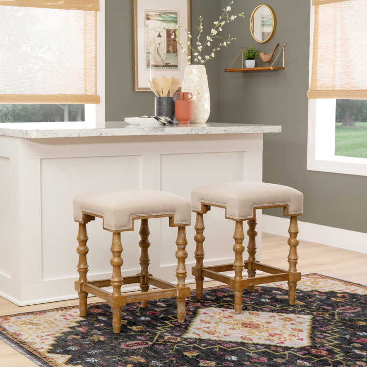 Shelly Striped 25.5" Brown Wooden Backless Counter Stool