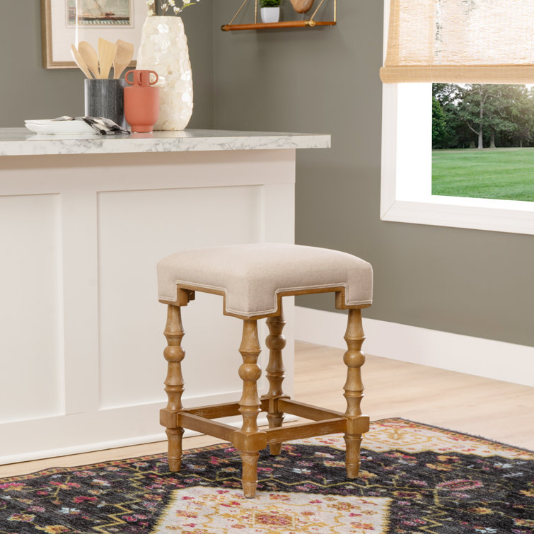 Shelly Striped 25.5" Brown Wooden Backless Counter Stool