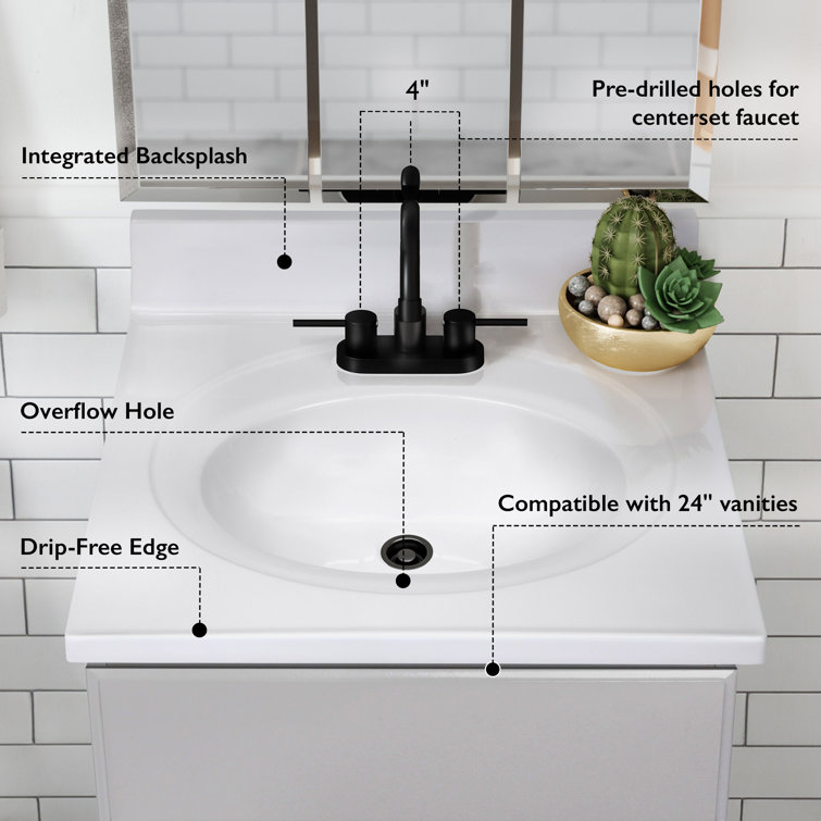 White Cultured Marble Single Vanity Top with Backsplash