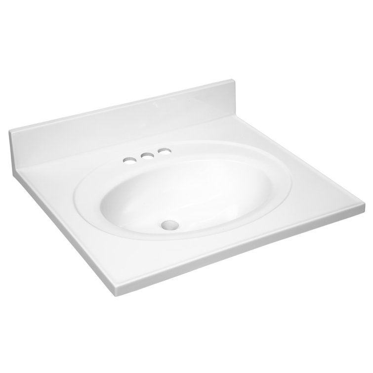 White Cultured Marble Single Vanity Top with Backsplash