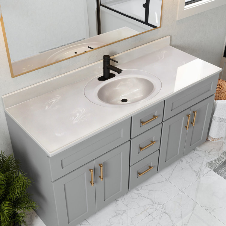 61-Inch Ivory Swirl Cultured Marble Vanity Top with Integrated Backsplash