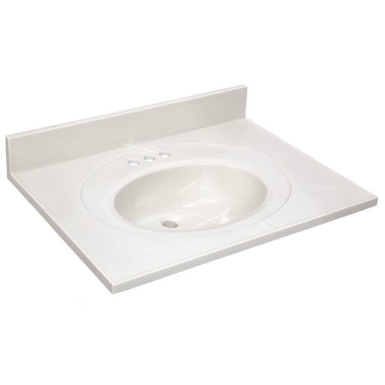 31 Inch White Cultured Marble Vanity Top with Backsplash