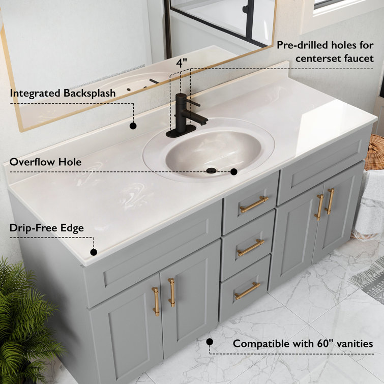 61-Inch Ivory Swirl Cultured Marble Vanity Top with Integrated Backsplash