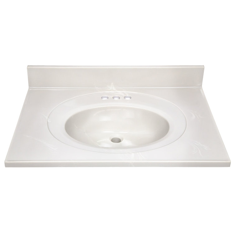 31 Inch White Cultured Marble Vanity Top with Backsplash