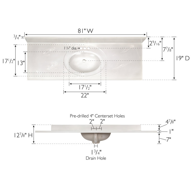 61-Inch Ivory Swirl Cultured Marble Vanity Top with Integrated Backsplash