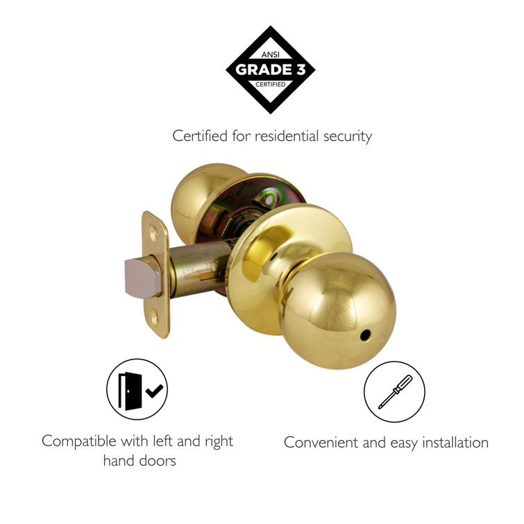 Polished Brass Privacy Bed/Bath Door Knob with Nickel Plated Bolt