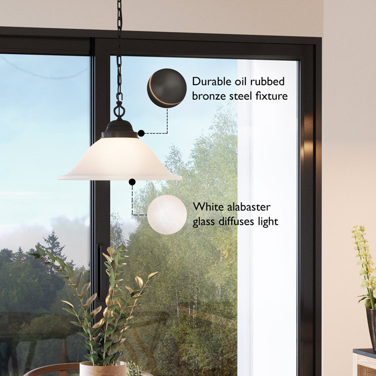 Mini Alabaster Glass & Oil-Rubbed Bronze Pendant Light