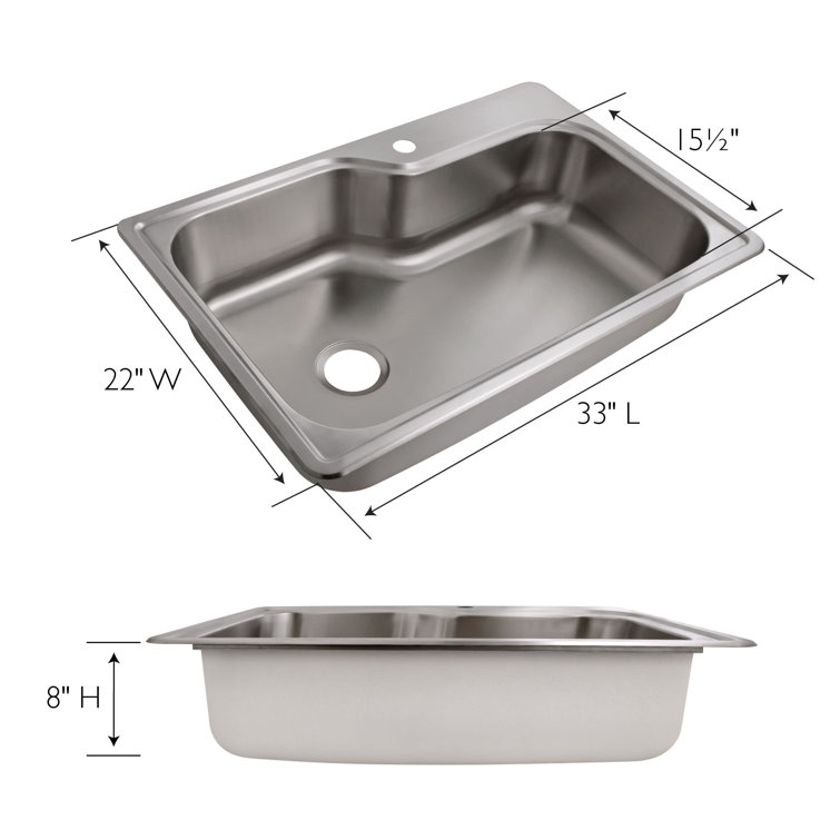 Sleek 33" Stainless Steel Single Bowl Kitchen Sink