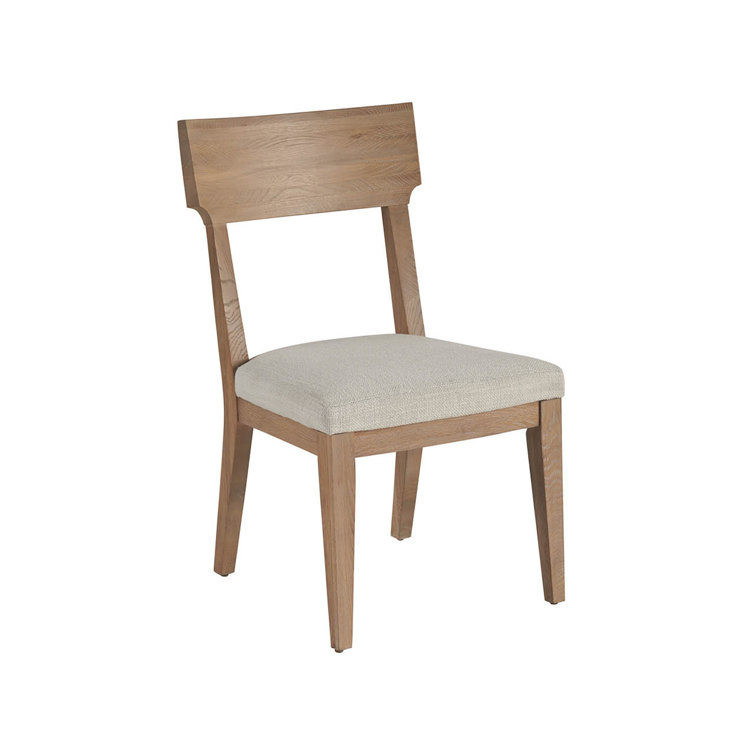 Natural Oak Upholstered Side Chair with Beige Fabric Seat