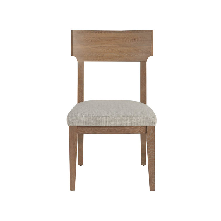 Natural Oak Upholstered Side Chair with Beige Fabric Seat