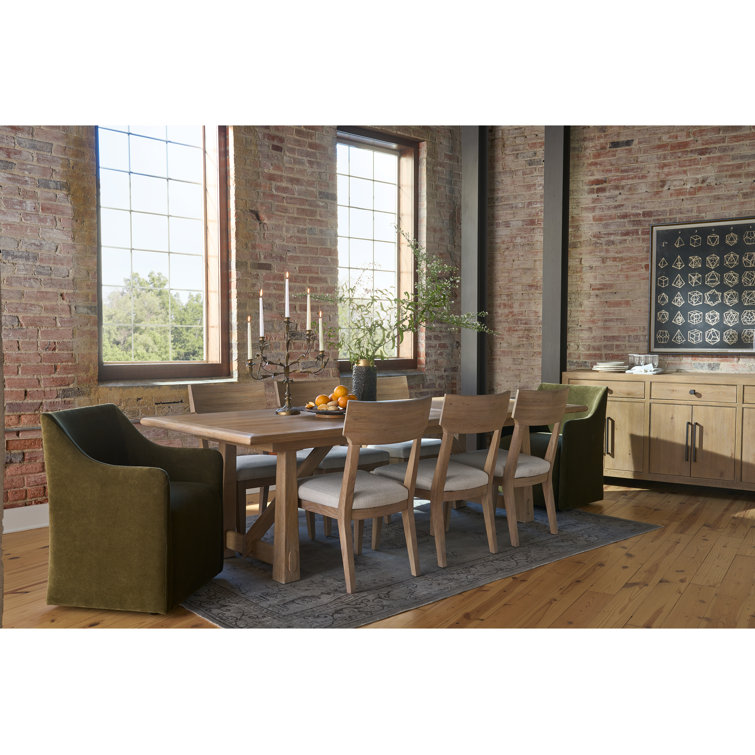 Natural Oak Upholstered Side Chair with Beige Fabric Seat