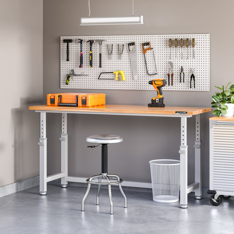 Adjustable Height Heavy-Duty Wood Top Workbench, 72" Graphite