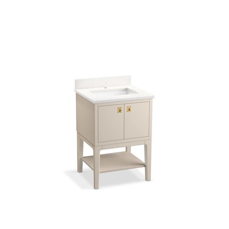 Light Clay Freestanding Bathroom Vanity with Quartz Top