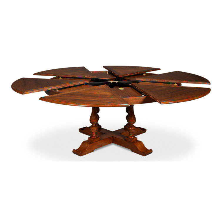 Walnut Round Extendable Solid Wood Dining Table with Trestle Base
