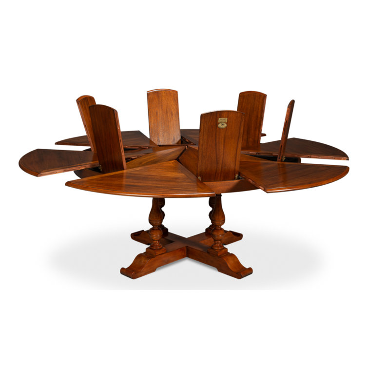 Walnut Round Extendable Solid Wood Dining Table with Trestle Base