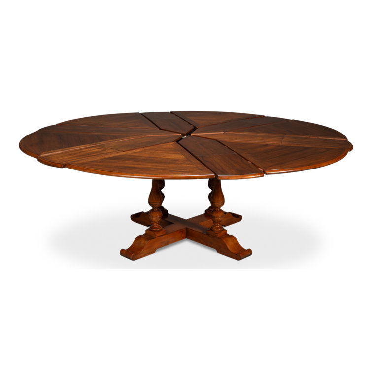 Walnut Round Extendable Solid Wood Dining Table with Trestle Base