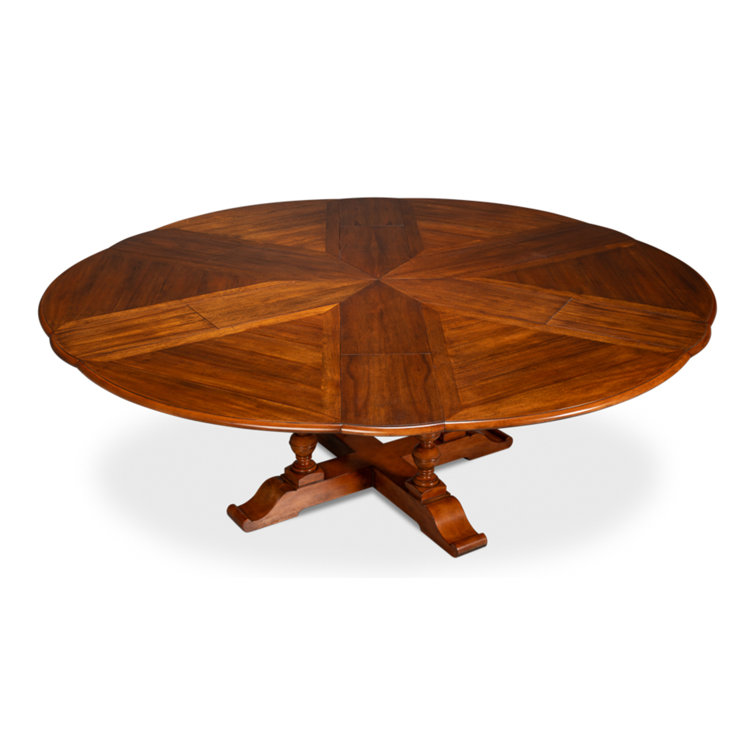 Walnut Round Extendable Solid Wood Dining Table with Trestle Base