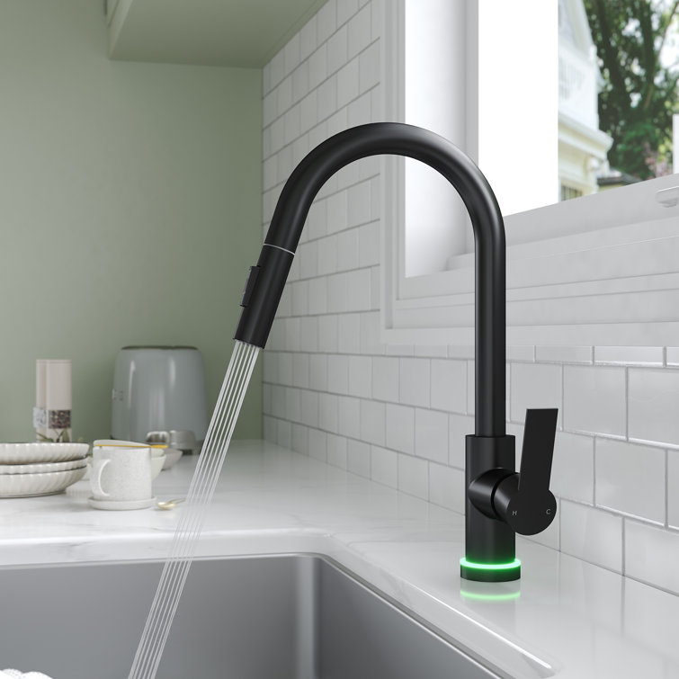 Matte Black Single Handle Pull Down Kitchen Faucet with LED Base