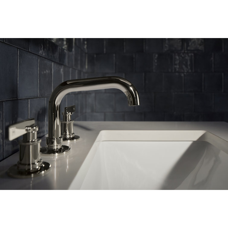 Polished Chrome Widespread Bathroom Sink Faucet with Stamped Levers
