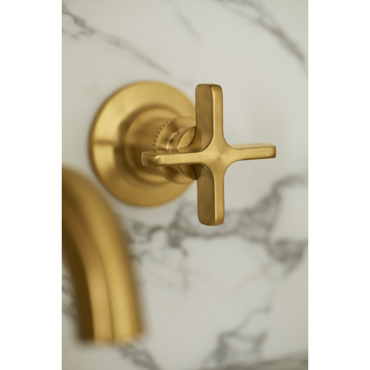 Vibrant Brushed Brass Wall-Mount Bathroom Faucet Set