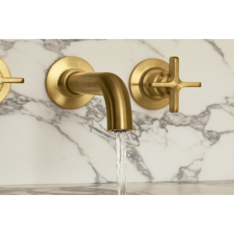 Vibrant Brushed Brass Wall-Mount Bathroom Faucet Set