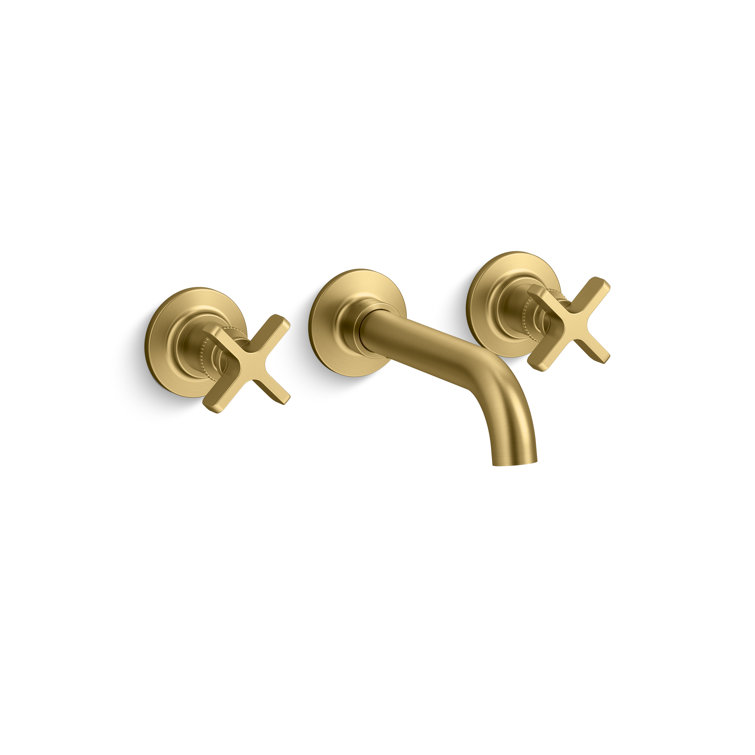 Vibrant Brushed Brass Wall-Mount Bathroom Faucet Set