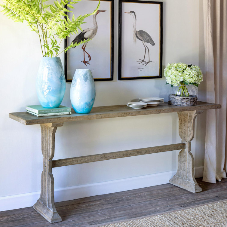 Gray Washed Pine Rectangular Console Table with Storage