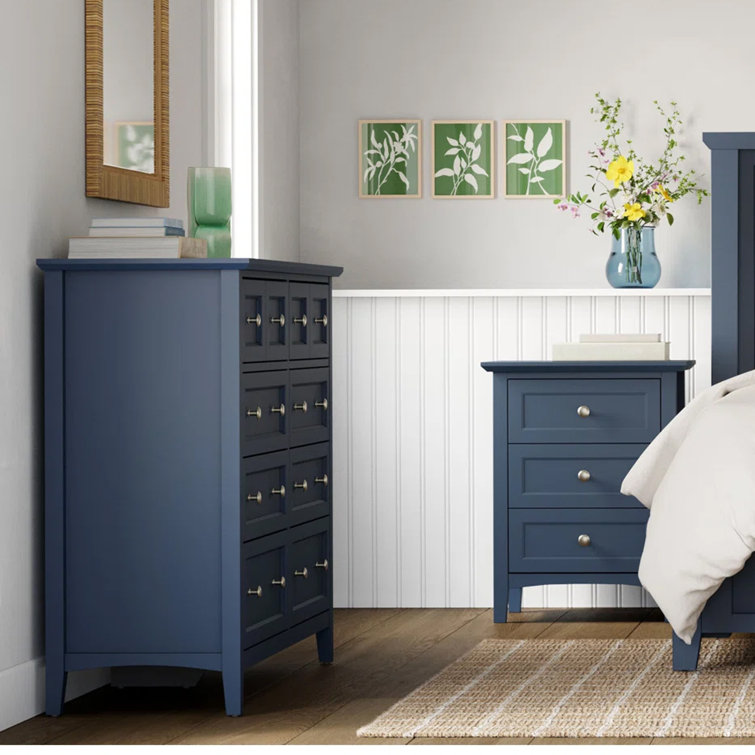 Blue Double 8-Drawer Solid Wood Dresser