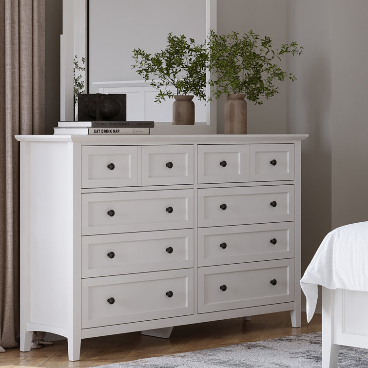 White Solid Wood Double Dresser with Felt Lined Drawers