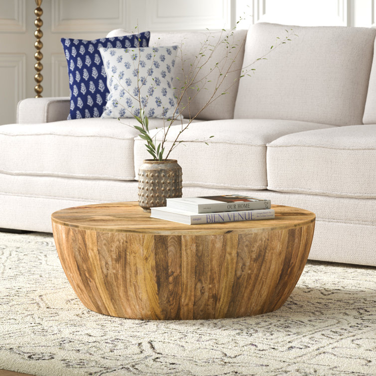 Natural Mango Wood Round Drum Coffee Table