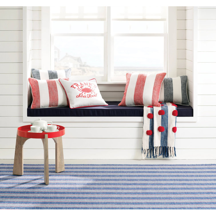 Red and White Striped Polyester Lumbar Pillow