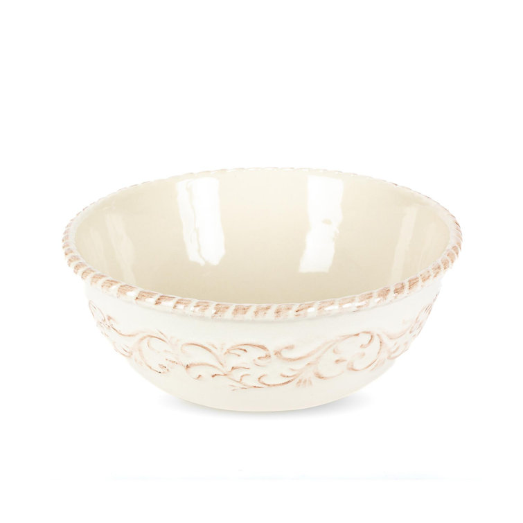 Cream Ceramic 12-Inch Bowl with Acanthus Leaf Metal Base