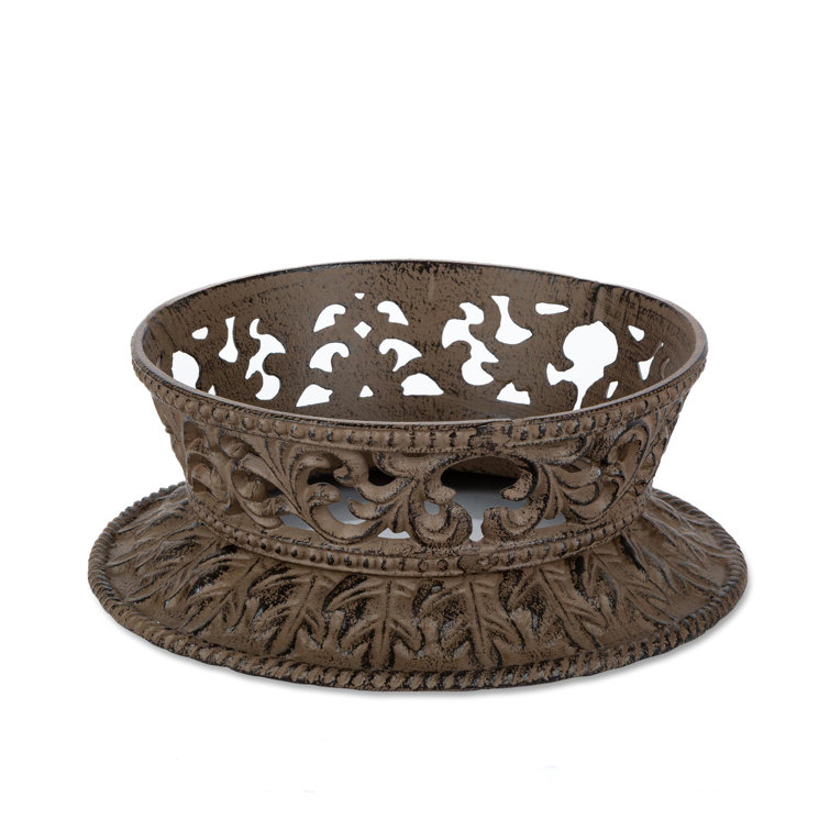 Cream Ceramic 12-Inch Bowl with Acanthus Leaf Metal Base