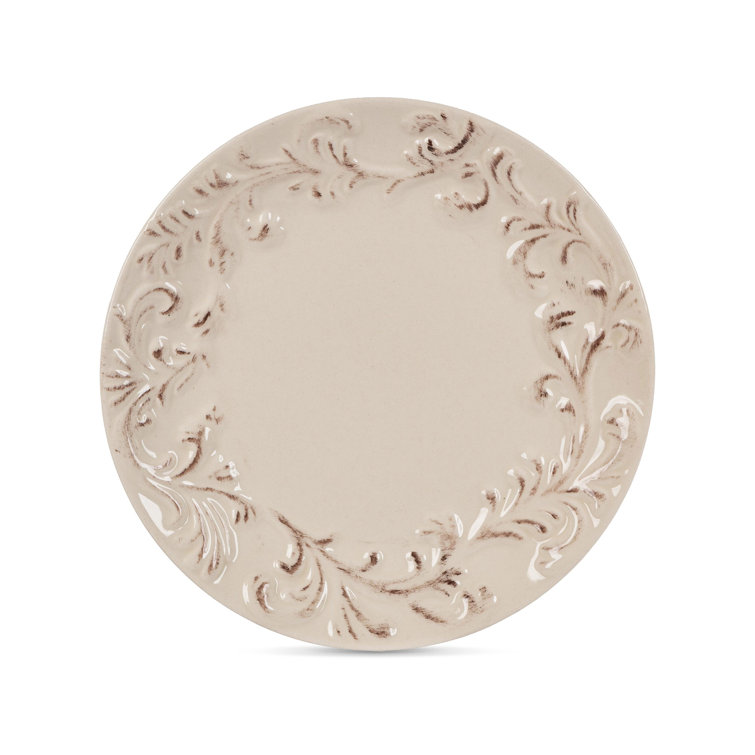 Handcrafted Cream Ceramic Dinner Plates with Embossed Border, Set of 4